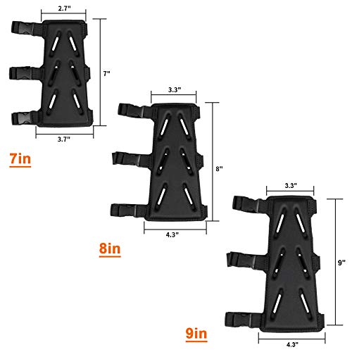 Adjustable Arm Guard for Archery - Lightweight 3-Strap - 7in Black
