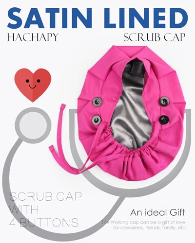 Satin Lined Scrub Cap for Women with Ponytail Button Closure - Pink (Hachapy)