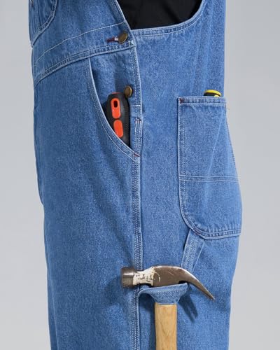 HISEA Men's Denim Bib Overalls 32W x 30L Stone Washed Blue Workwear