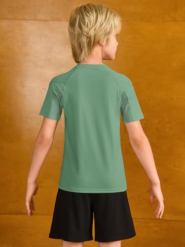 Boys Athletic Compression Shirt - Quick Dry Base Layer, Green, 13-14 Years