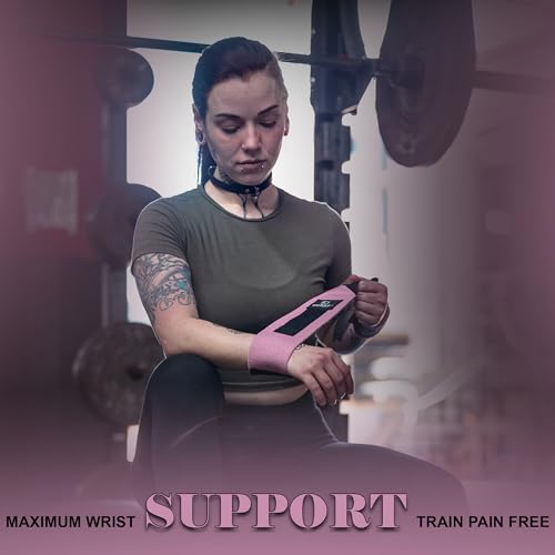 Gym Wrist Wraps for Weightlifting - 14" Support - Pink