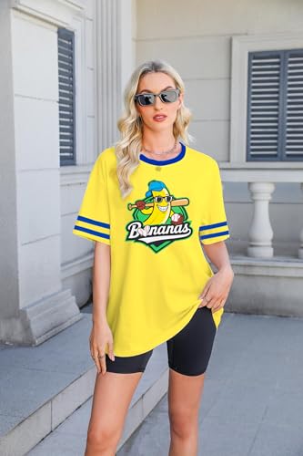 SGYHO Baseball Mom Oversized Women's T-Shirt Game Day Heart Graphic Large Yellow