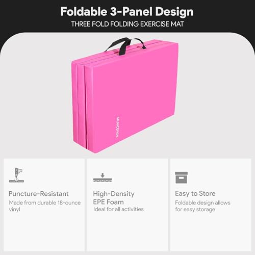3-Panel Folding Gymnastics Mat - 6x2 Feet, Pink Color