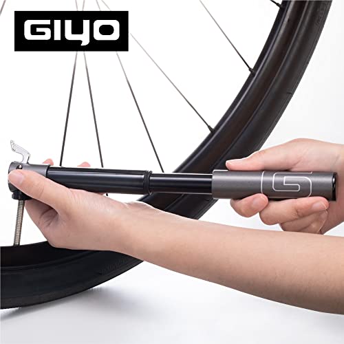 GIYO Mini Bike Pump with All Metal CNC Valve Lock for MTB Schrader & Presta 80 PSI