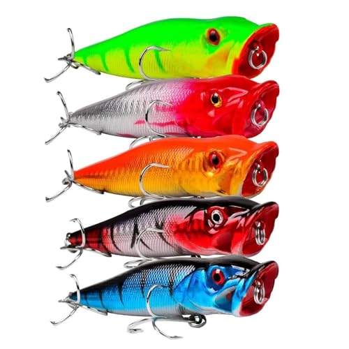 3D Eyes Floating Topwater Popper Fishing Lures - 5pcs Mixed Colors