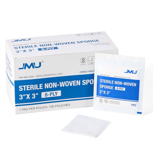 JMU 3x3 Inch Sterile Gauze Pads Pack of 100, 8-Ply Non-Woven Wound Dressings