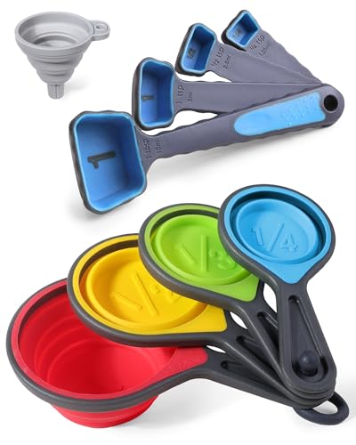 Collapsible Measuring Cups and Spoons Set with Funnel, 9-Piece,