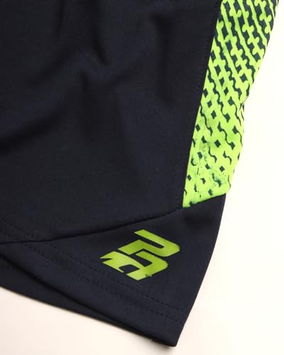 Boys Athletic Shorts - 2 Pack Quick Dry Basketball Gym Shorts with Pockets - Navy Neon/Black Red