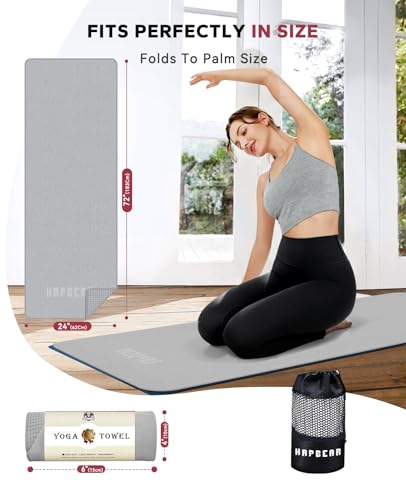 Non-Slip Yoga Mat Towel with Grip Dots - 72" x 24" - Grey