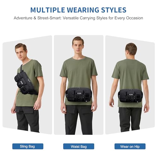 WITZMAN Fanny Pack for Men Black Travel Waist Bag with Multi-Pockets