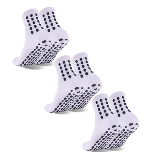 ZXOLDZX 3 Pairs Kids Grip Soccer Socks Cushioned Non Slip Football