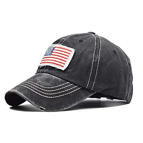 Distressed USA Flag Baseball Cap for Women & Men - Black