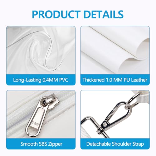Clear Stadium Bag - Small PU Leather Purse, White | 8.7"x7"x3"