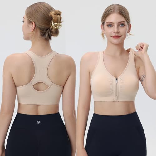 Evercute Front-Closure Padded Compression Bra for Women XX-Large Black/White/Flesh 3 Pack