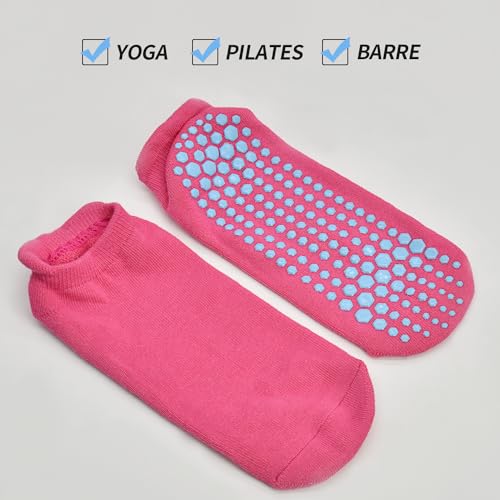 Non-Slip Pilates Socks with Grips for Women - 3 Pairs Multicolor (US 5-8)