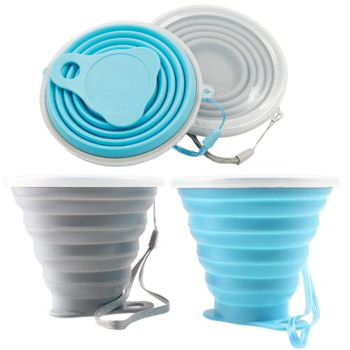 Collapsible Travel Cup - 2 Pack Silicone 270ml - Grey & Blue