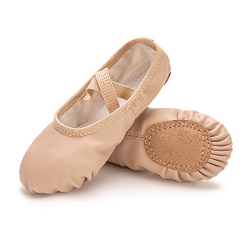 Ballet Shoes for Girls & Toddlers - Leather Yoga Slippers, Size 1.5 Little Kid / Nude