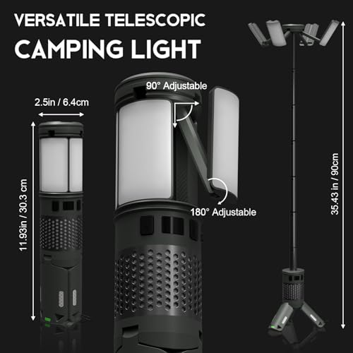 Tesmax Green Telescopic Camping Light with Stand 40H Playtime, Magnetic Base