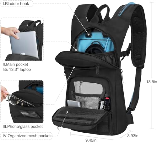 NOOLA Black Hydration Backpack with 3L TPU Water Bladder, Tactical Outdoor