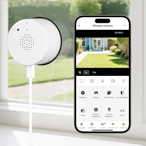 Window Camera 3MP 2K, 2.4GHz WiFi Indoor Camera for Home Security with Full Color Night Vision, 2-Way Audio, 24/7 Recording, Human/Motion Detection, Real-Time Alerts, Alexa Support