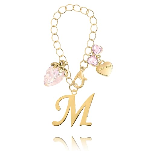 Gold Letter Charms with Bow and Strawberry for Stanley Cup - Pink Strawberry