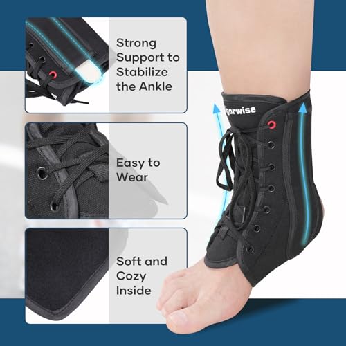 Vigorwise Large Black Lace-Up Ankle Brace Support for Men & Women