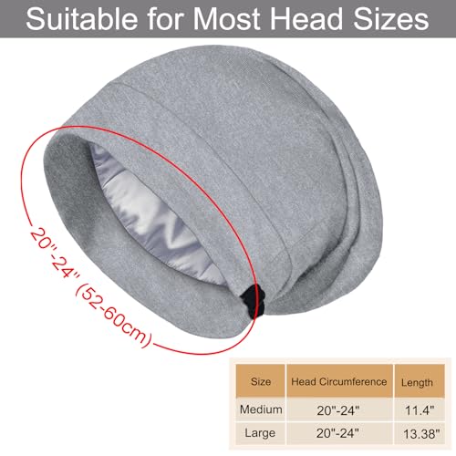 Roybens Satin Lined Sleep Cap Bonnet - Adjustable Satin Bonnet, 2pc (Black + Light Gray) Medium