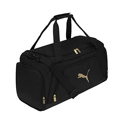 PUMA Accelerator Duffel Bag with Removable Strap & Shoe Pocket - Black/Gold