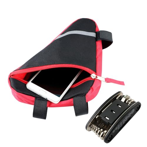 Waterproof Bike Triangle Bag with Reflective Strips - Red