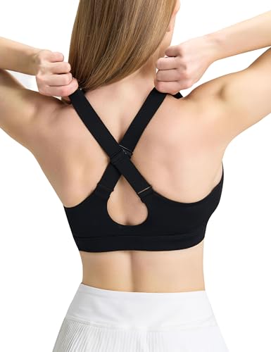 Padded Criss Cross Back Sports Bra - Black, Large