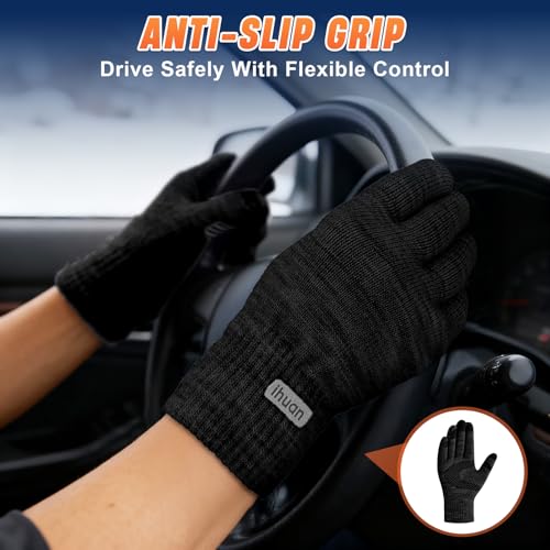 Thermal Winter Gloves for Men & Women - Black, Large