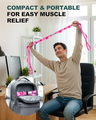 Non-Elastic Stretching Strap with Loops for Physical Therapy - Pink 75"x1"