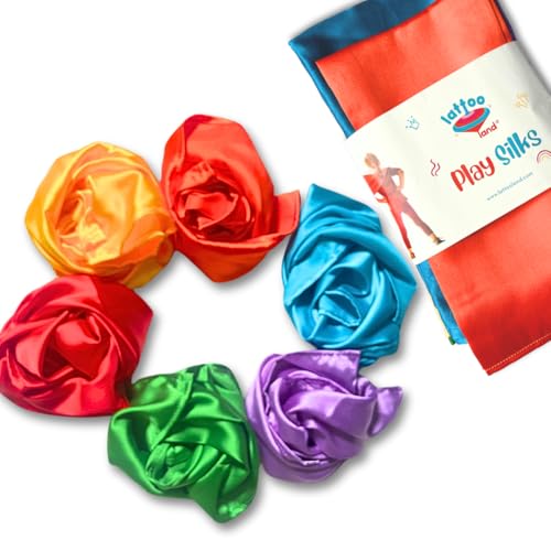 Multicolor Sensory Play Scarves for Kids - 6 Pack, 20x20in Soft Silks for Dance & Development