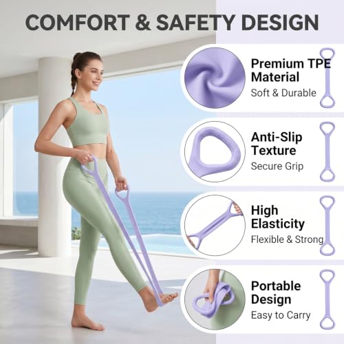 3-Pack Figure 8 Resistance Bands with Handles for Yoga & Home Workout