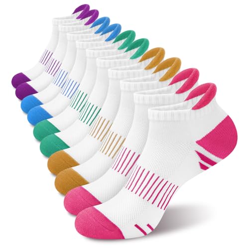 Breathable Ankle Socks for Women - 5 Pairs, Blue, White, Purple, Pink, Yellow, Green