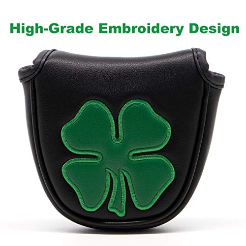 Barudan Golf 4-Leaf Clover Mallet Putter Headcover - Magnetic Closure, Fits Odyssey 2 Ball & More (Black)