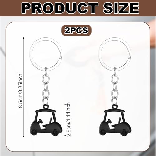 Golf Cart Keychain Set - Durable Zinc Alloy - Black, 2 Pack