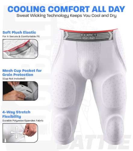 Football Girdle Compression Shorts for Men & Boys - White, Adult Small