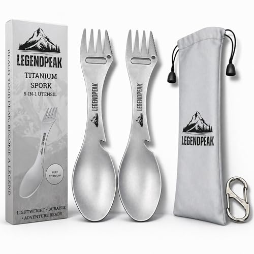 LegendPeak Titanium Spork 5-in-1 Camping Utensil Set B - Share Pack, Ultralight & Durable