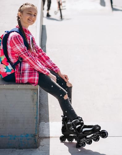 JIFAR Adjustable Inline Skates with Light-Up Wheels, Pink/Blue, Small (US 12J-2) for Ages 3-8