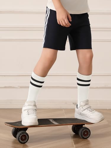 Boys Athletic Soccer Socks - Striped Knee High Sports Tube Socks, 3 Pairs