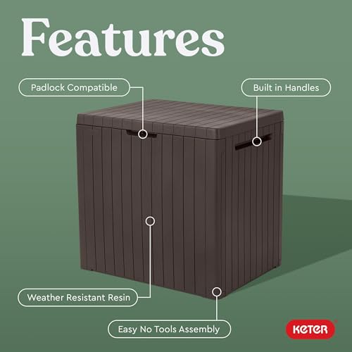 Keter City 30 Gallon Resin Outdoor Storage Box & Side Table Brown