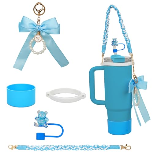 Tumbler Accessory Set with Handle Strap, Silicone Boot & Straw Topper - Blue