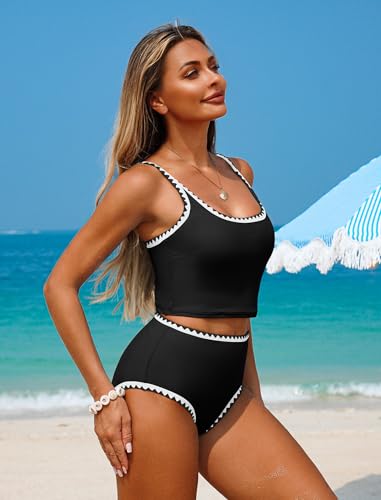 ZAFUL Large Black Tankini Swimsuit for Women - Tummy Control Two-Piece Bathing Suit