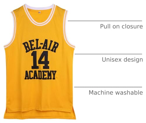 Unisex 90s Fresh Prince Academy #14 Jersey Shirt - 3X-Large Yellow