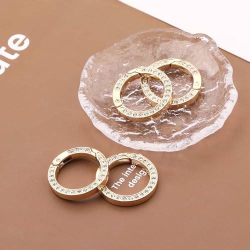 Gold Rhinestone Round Carabiner Clips - 4 Pack, 1.37 Inch