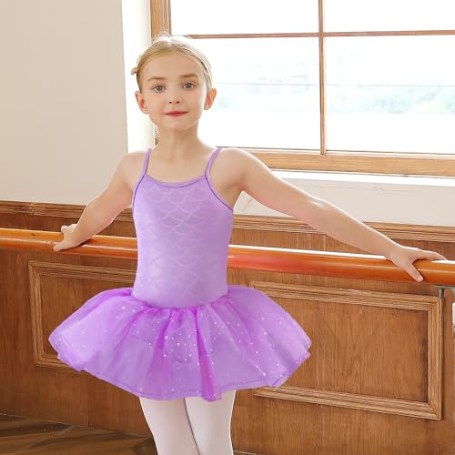 Girls Tutu Leotard Dress with Sparkles - Purple, 3-4T