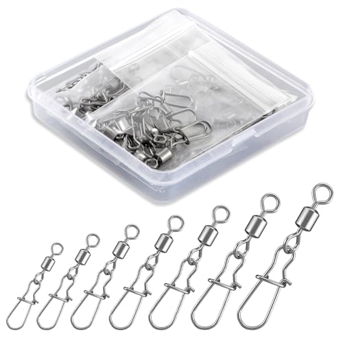 70 Pcs Fishing Snap Swivels Kit - 7 Sizes with Tackle Box