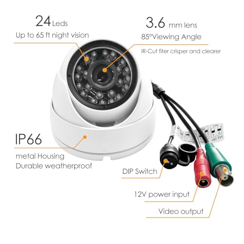 Analog CCTV Camera HD 1080P 4-in-1 (TVI/AHD/CVI/960H Analog) Security Dome Camera Outdoor Metal Housing, 24 IR-LEDs True Day & Night Monitoring 3.6mm Lens (White)