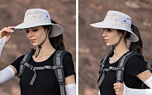 Womens Sun Hat with Ponytail Hole - UV Protection, Foldable, 6 3/4-6 7/8 Beige